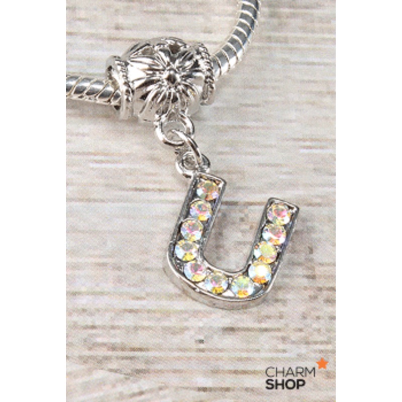 Letter U Rhinestone Bead Charm