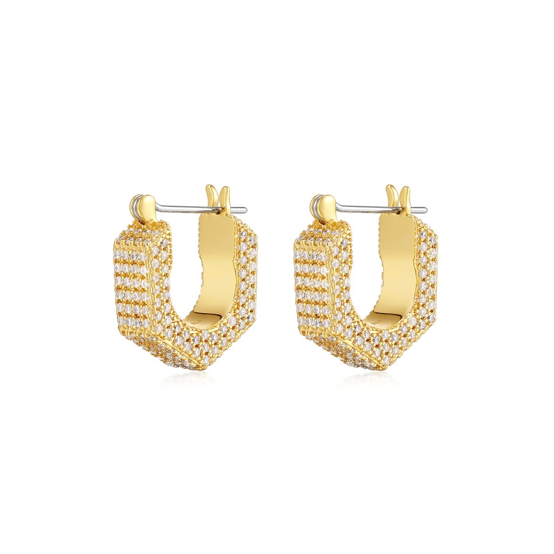 PAVE HEX BOLT HUGGIES- GOLD