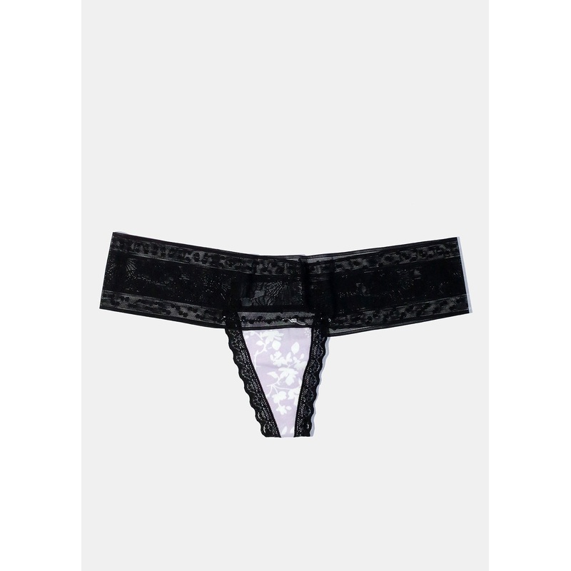 Black and Lilac Lace Thong Small