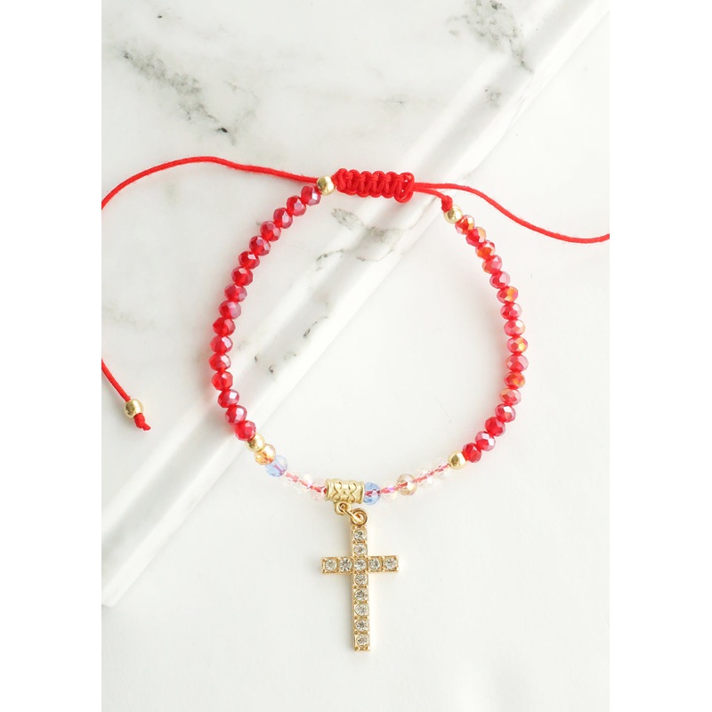 Red Bead Bracelet with Cross