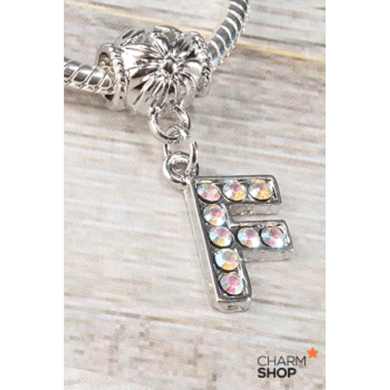 Letter F Rhinestone Bead Charm