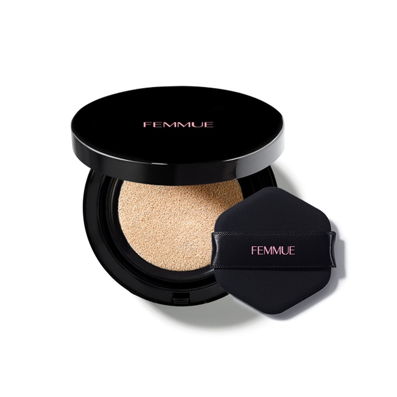 Femmue Everglow Cushion SPF25 PA++ natural beige with case and puff