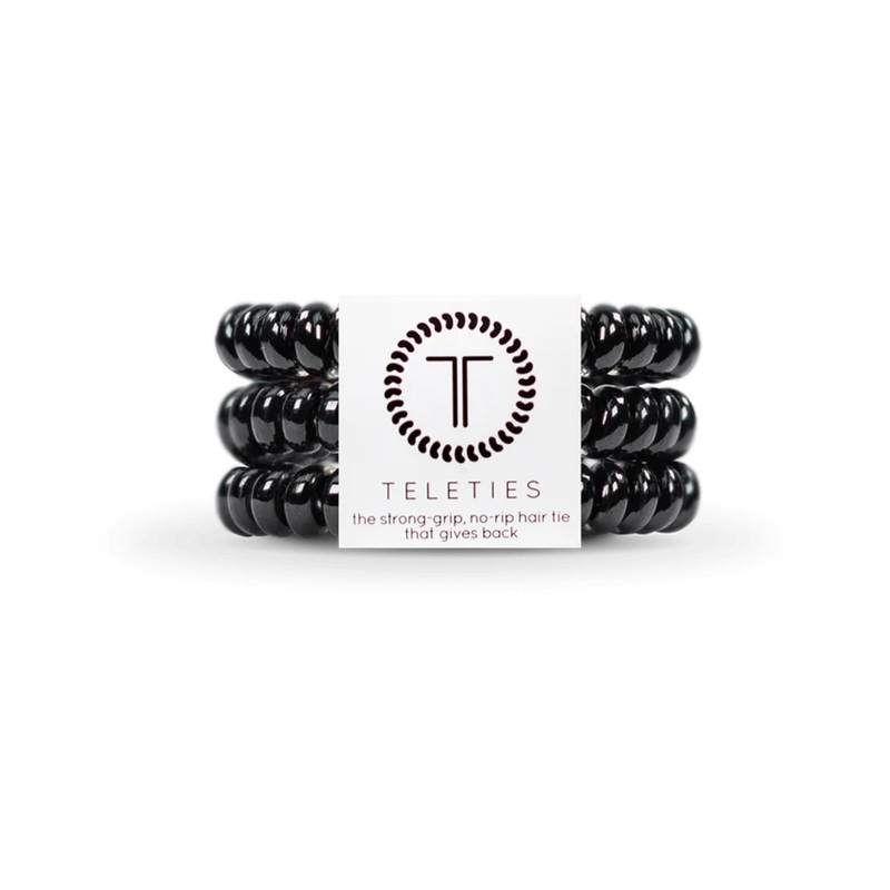 TELETIES Spiral Hair Coils  Jet Black Hair Ties  Small