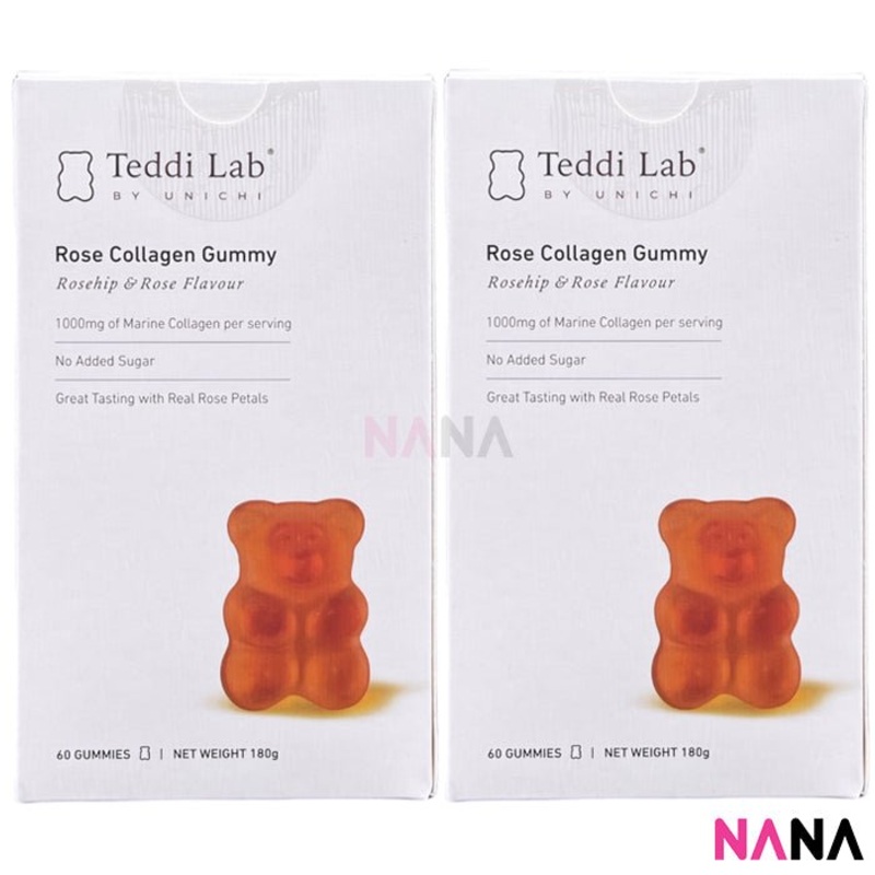 Unichi Teddi Lab Rose Collagen Gummy Bear 60 Gummies (60 Gummies x 2 Bottles)