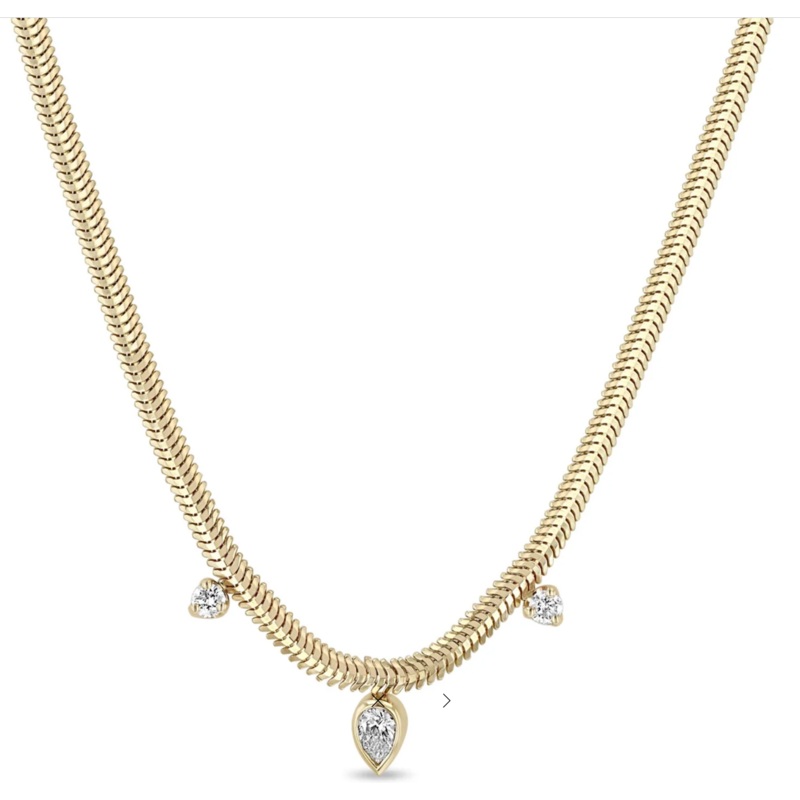 14K PEAR & PRONG DIAMOND SNAKE CHAIN NECKLACE