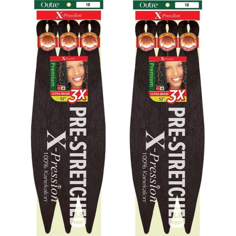 2 Pack X-Pression 52″ 1B Pre-Stretched Braids 3X