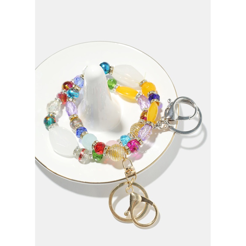 Assorted Bead Keychain Bracelet Gold