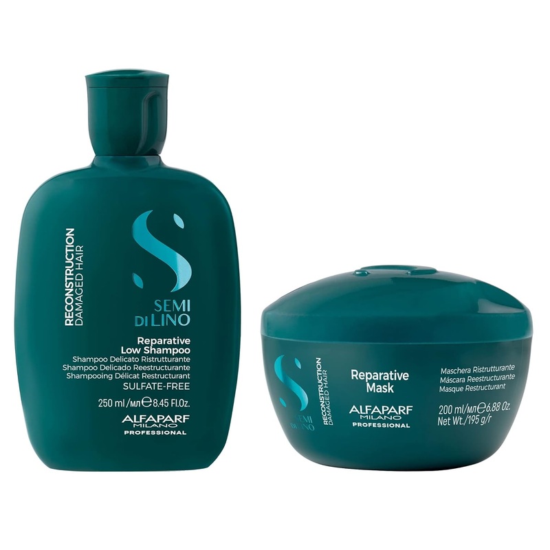 [Sample 0.68 oz] Alfaparf Milano Semi Di Lino Reparative Low Shampoo + Mask Duo | Reconstruction For Damaged Hair