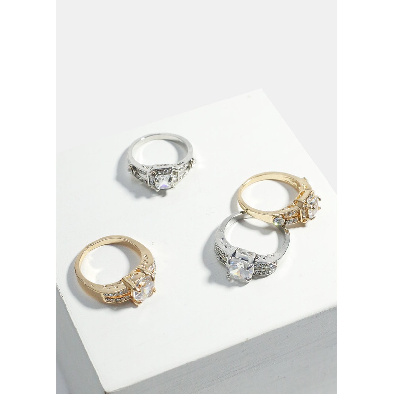 Classic Rhinestone Ring Gold Square