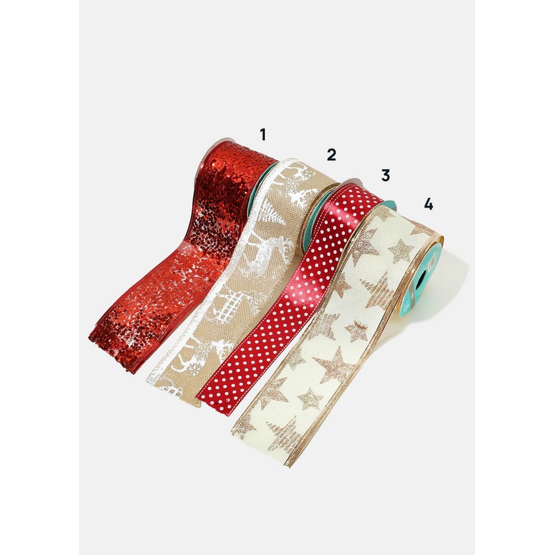 Christmas Wrapping Ribbon 1. Red Sequin