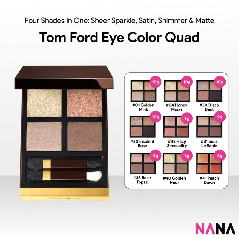 Tom Ford Eye Color Quad [#01 Golden Mink 10g, #04 Honey Moon 10g, #20 Disco Dust 10g, #30 Insolent Rose 10g, #31 Sous Le Sable 9g, #35 Rose Topaz 9g, #40 Golden Hour 6g, #41 Peach Dawn 6g, #42 Hazy Sensuality 6g] #01 Golden Mink 10g