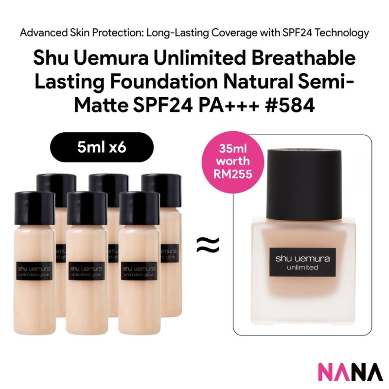 shu uemura Unlimited Breathable Lasting Foundation Natural Semi-Matte SPF24 PA+++ #584 Sample Pack (5ml x 6/3) 5ml x6