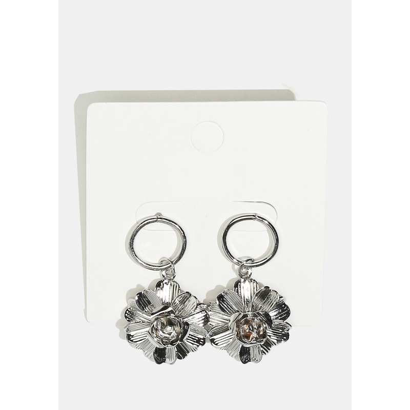 Metal Flower Dangle Earrings Gold
