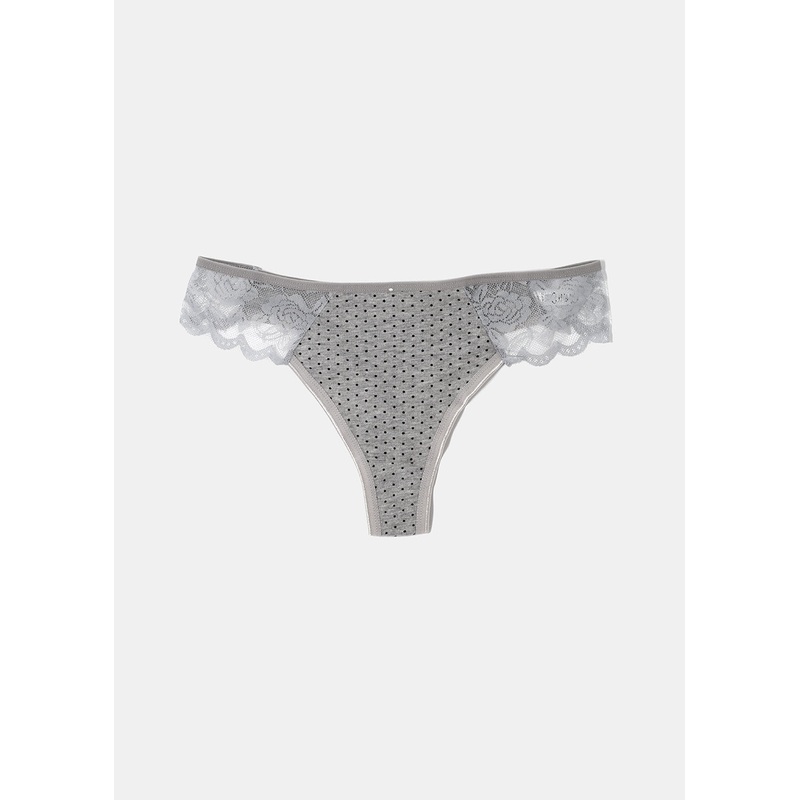 Dotted Lace Thong Panty – Grey Small