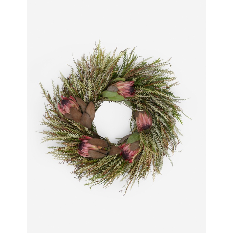 Fresh Handmade Grevillea and Pink Ice Protea Wreath 12″Dia