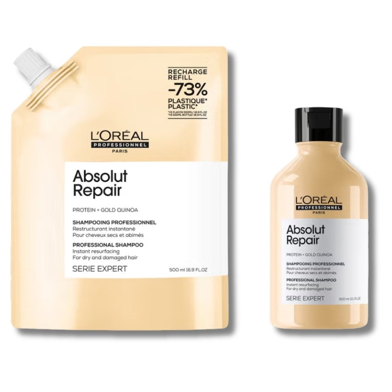 LOral Professionnel Absolut Repair Shampoo 300ml and Refill Pack 500ml for dry & damaged hair