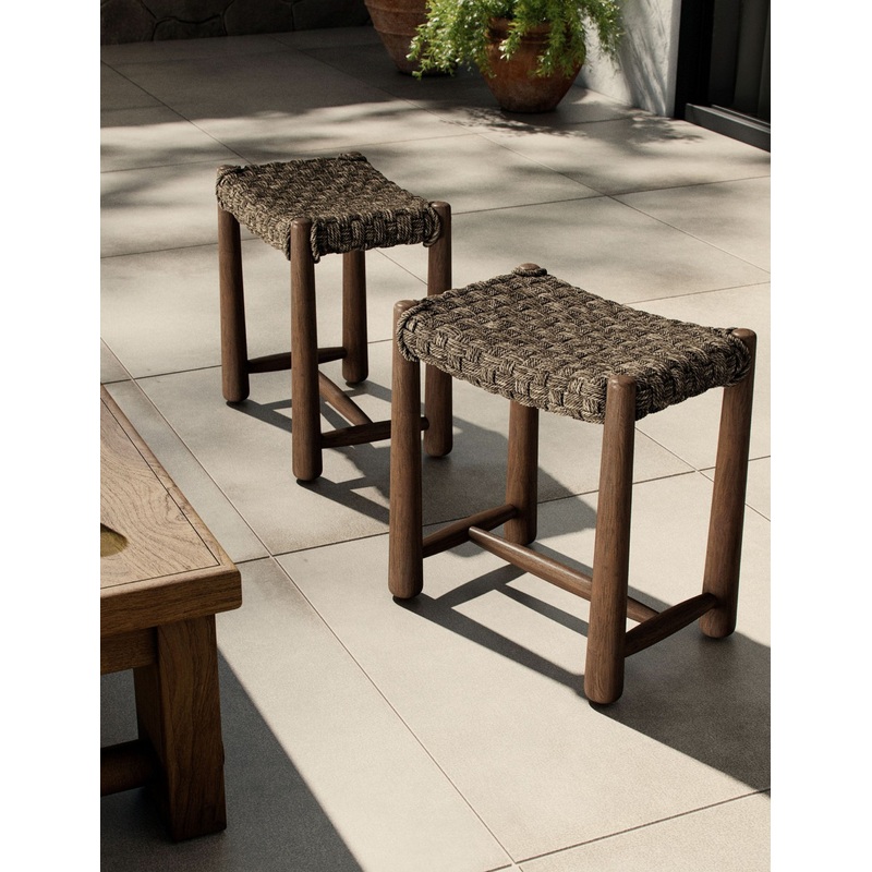 Savio Indoor / Outdoor Stool by Amber Lewis x Four Hands Brown Woven