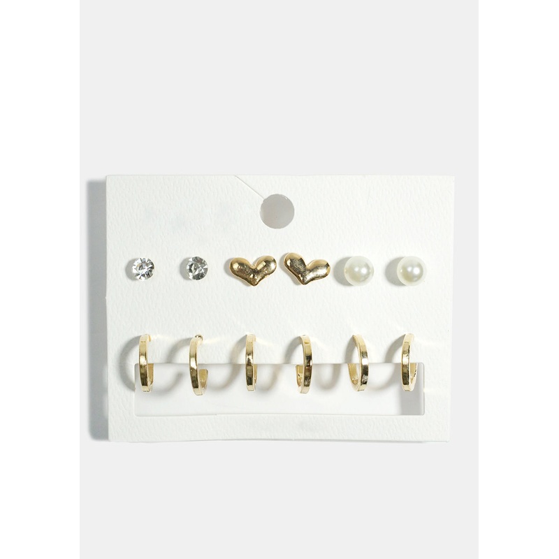 6-Pair Hoop & Stud Earrings Set Gold