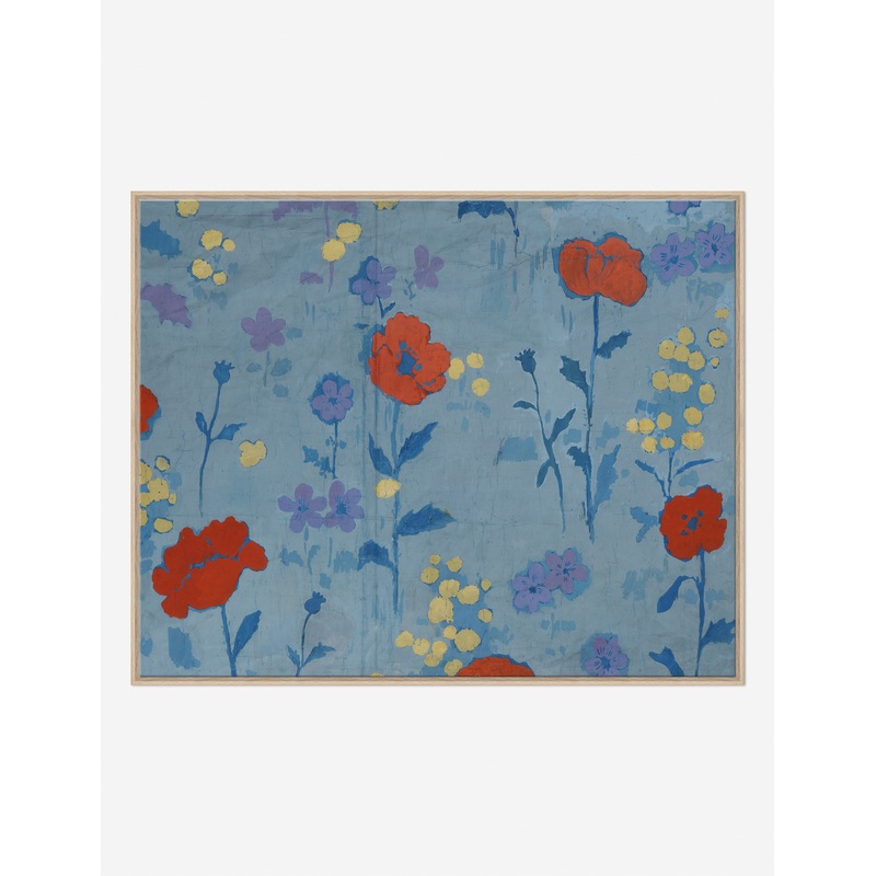 Poppies Print by Paule Marrot Oak Blue 51.5″ X 41.5″