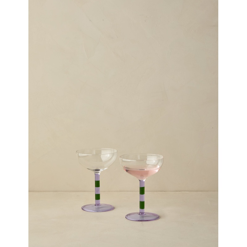 Striped Coupe Glass (Set of 2) by FAZEEK Purple And Green
