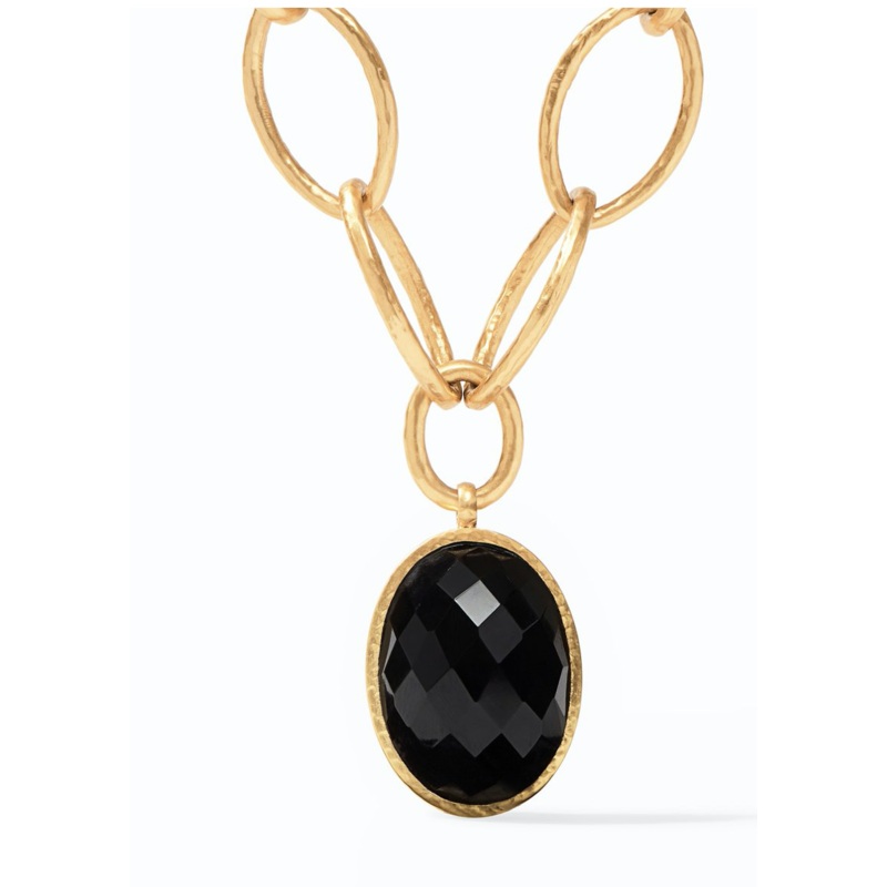 Fleur-de-Lis Statement Necklace Gold Obsidian Black Reversible