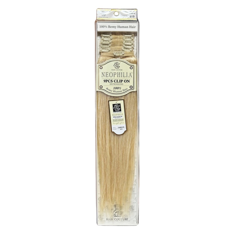 Hair Couture Neophilia 9 Pcs Clip On Extensions 18″ – Color 613 | 100% Remy Human Hair