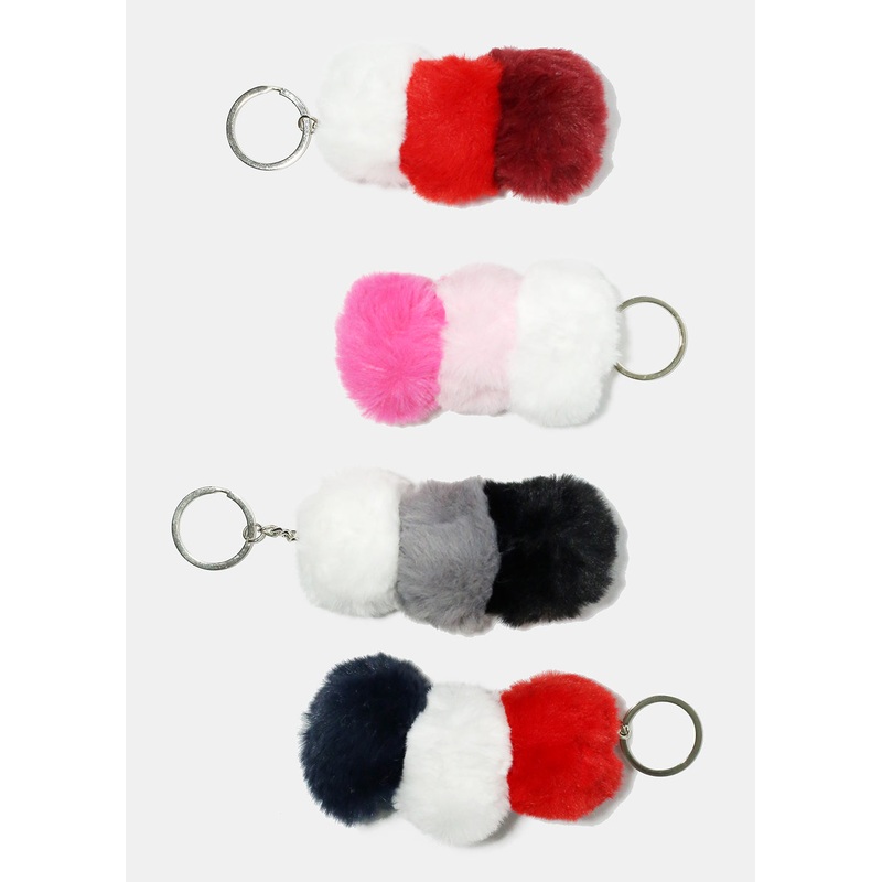 3 Color Fuzzy Pom Pom Keychain