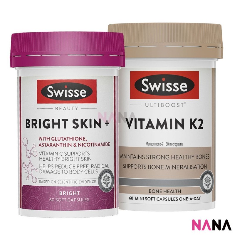 Swisse Beauty Bright Skin + 60 Capsules & Vitamin K2 60 Capsules
