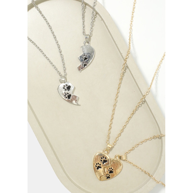Friendship Heart Necklace with Paw Print Gold