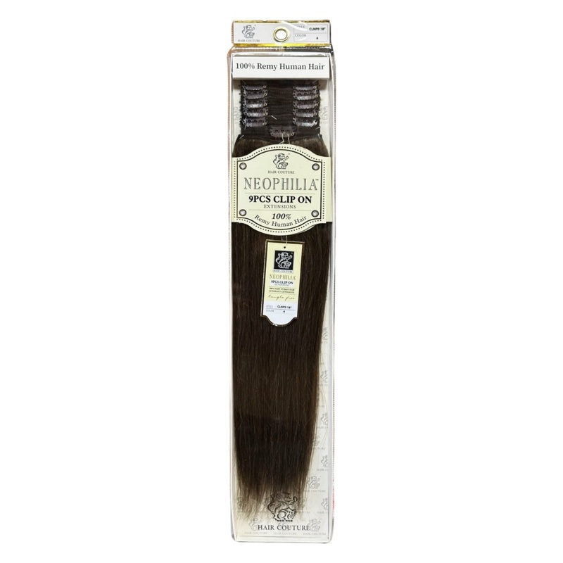 Hair Couture Neophilia 9 Pcs Clip On Extensions 18″ – Color 4 | 100% Remy Human Hair