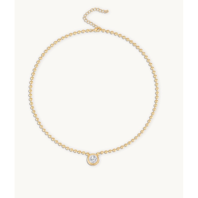 3MM CRYSTAL GOLD BALL CHAIN NECKLACE