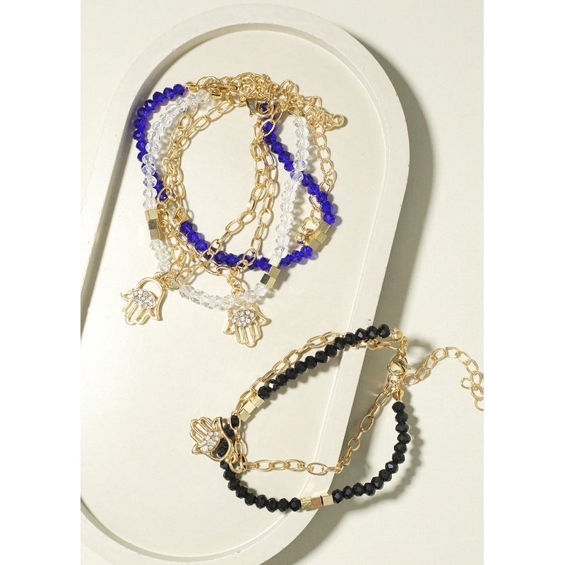 Hamsa Hand Crystal Bead Bracelet Blue