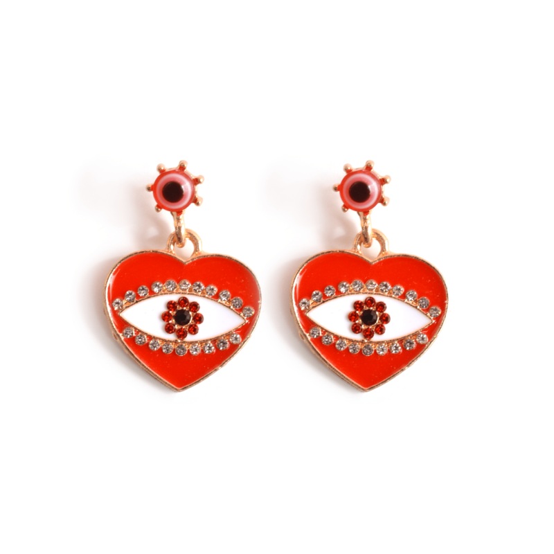 Lucky Heart Earrings Gold Red