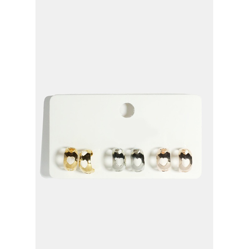 Small Open Heart Hoop Earring Set- 3 Pairs