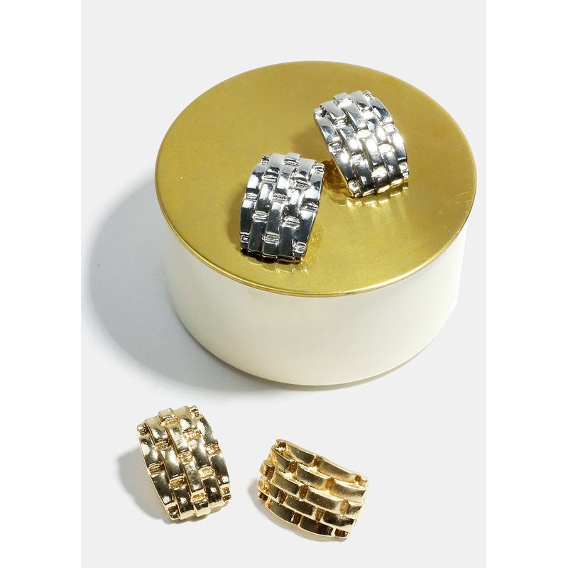 Basket Weave Stud Earrings Gold