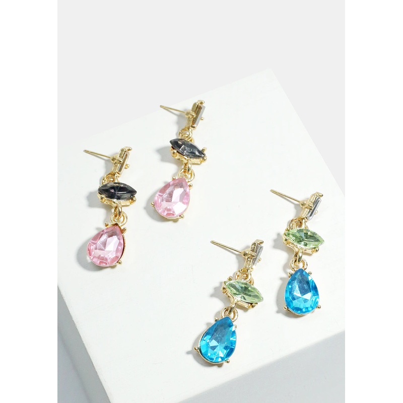 Colorful Gemstone Dangle Earrings Blue/Green