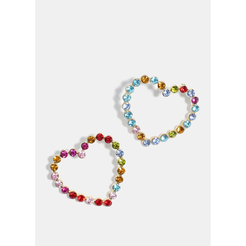 Multi-Color Rhinestone Heart Earrings