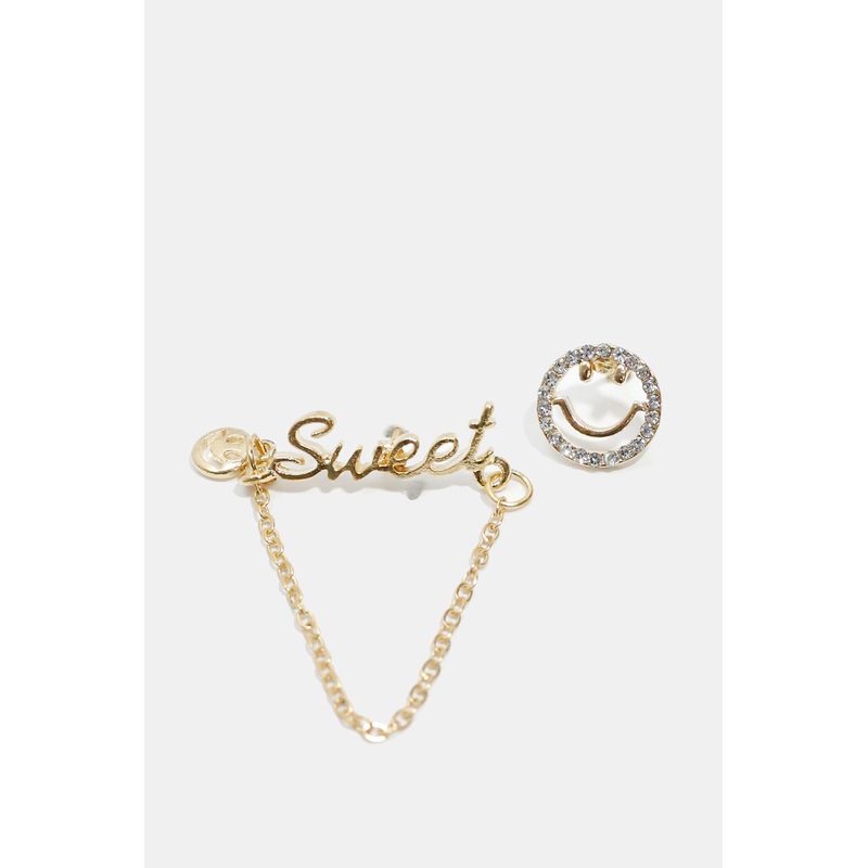 Smiley Face & “SWEET” Stud Earrings Gold