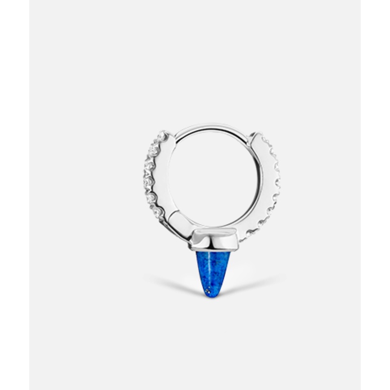 6.5mm Single Short Lapis Spike Diamond Eternity Hoop Earring Yellow Gold