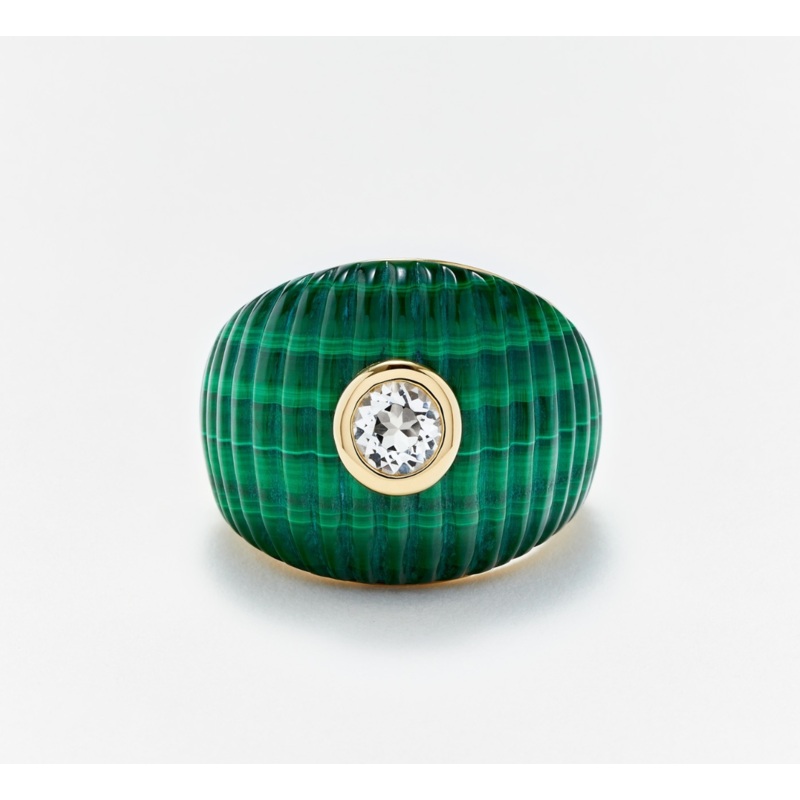 BAGUE MAXI BERLINGOT MALACHITE OR JAUNE 6.5