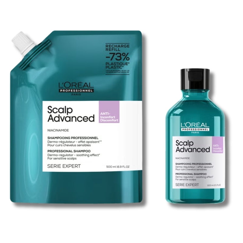 LOral Professionnel Scalp Advanced Anti-Discomfort Shampoo 300ml and Refill Pack 500ml deep scalp treatment