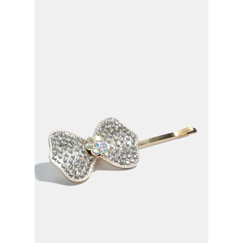 Rhinestone-Studded Bow Hair Pin