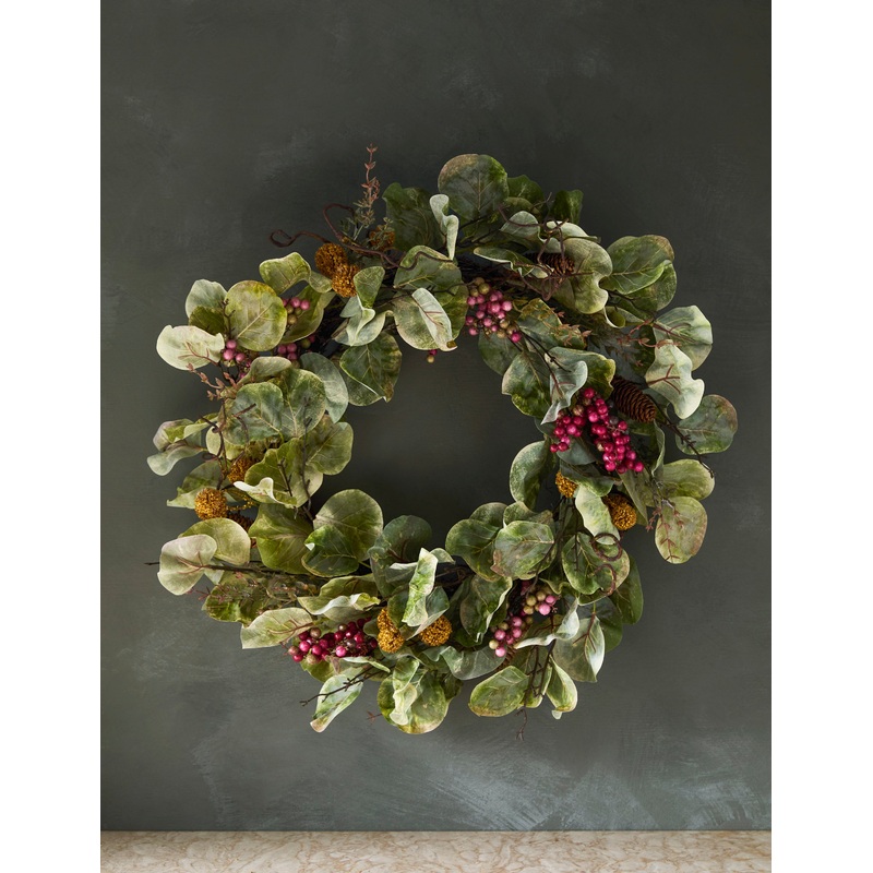 Faux Zanzibar Leaf with Berries Wreath 24″