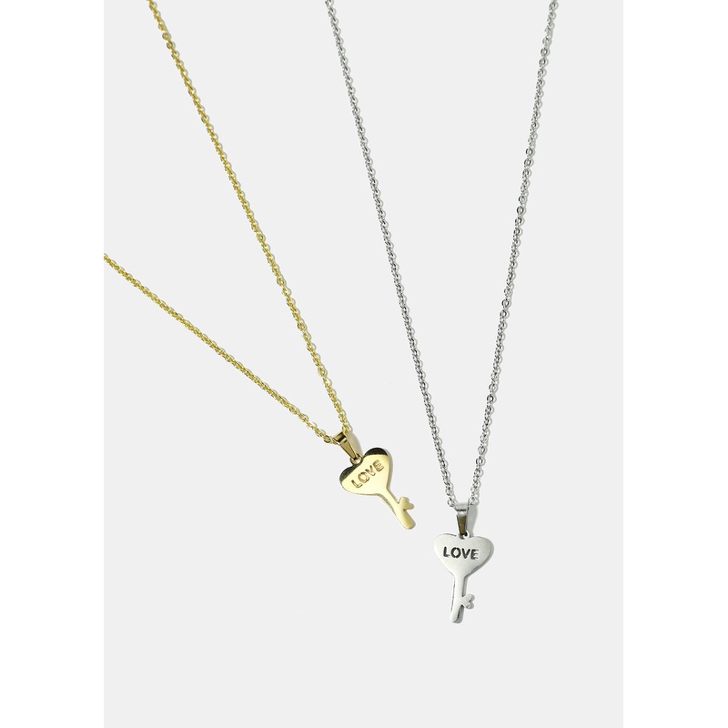 Love Heart Key Necklace Gold