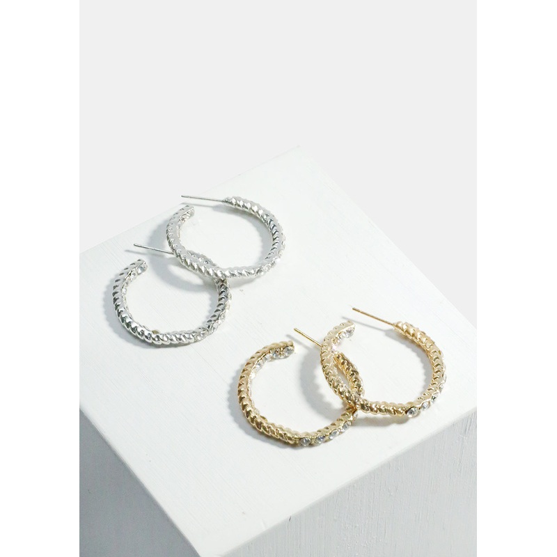 Sparkly Ridged Hoop Earrings Gold