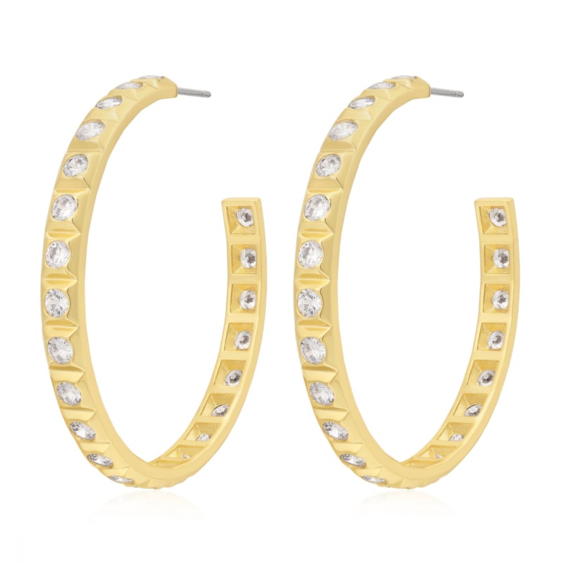 XL PYRAMID STUD HOOPS- GOLD
