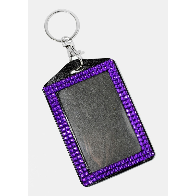 Rhinestone Studded ID Keychain Holder Multi