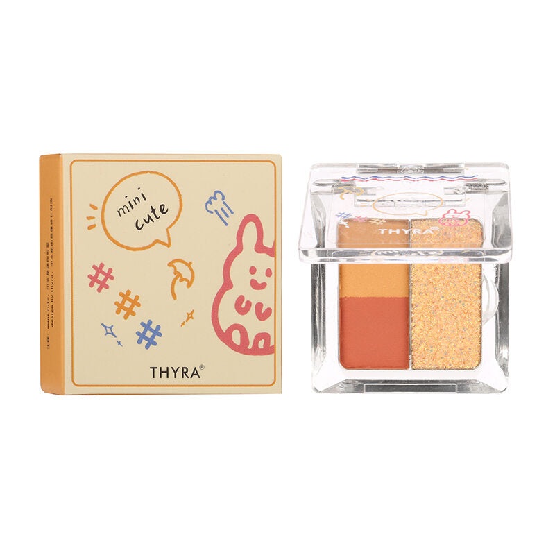 Thyra Three-Color Eyeshadow Tray Mini Small Cute Milk Tea Color Shimmering Powder Pearl Sequins  E01