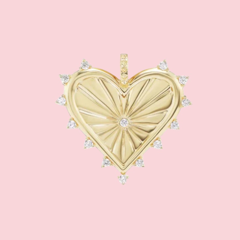 Spiked Heart Charm Yellow Gold 16 inch Chain