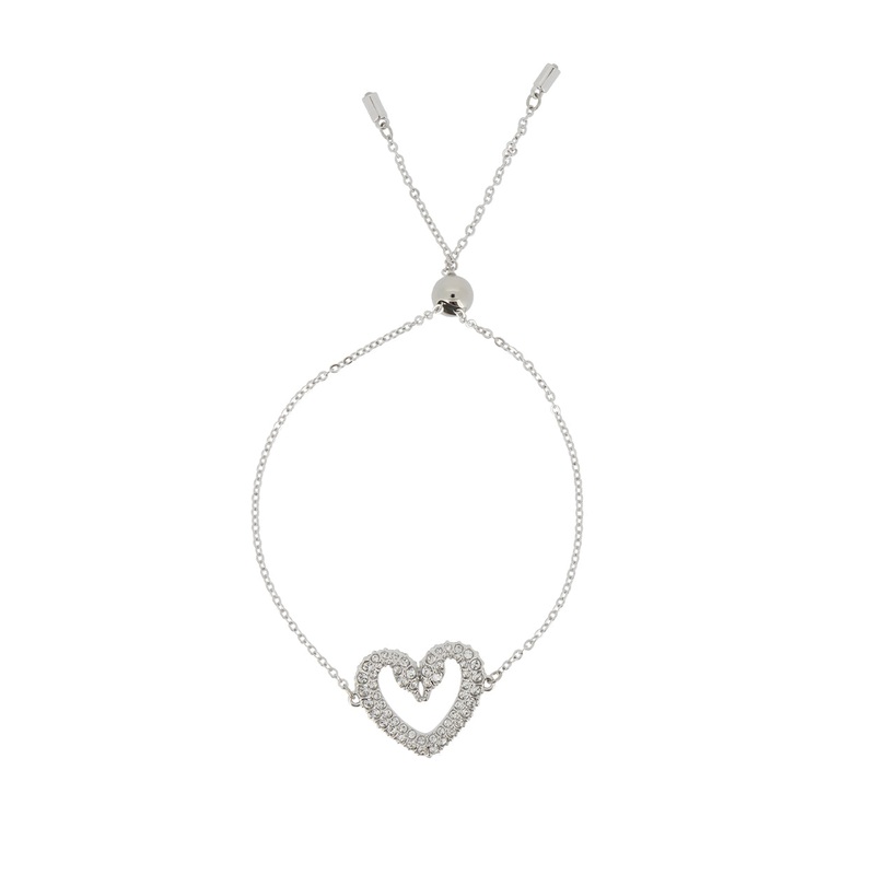 Swarovski Rhodium Plated Una Pave Heart Crystal Bracelet 5625534 (Blemished Box)